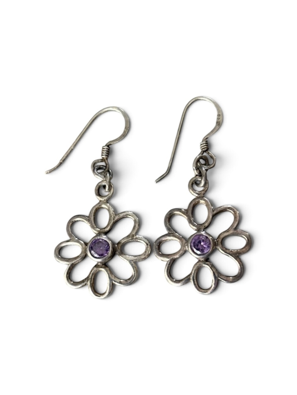 Sterling Silver Daisy Flower Earrings with Amethyst Center